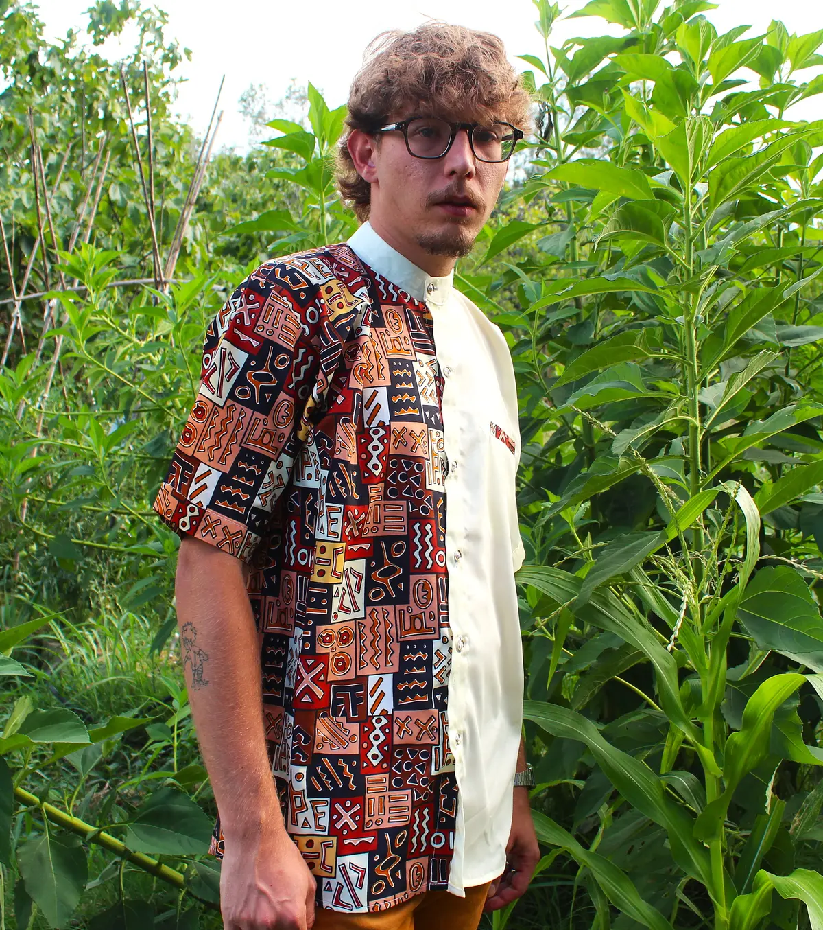 Chemise homme écrue et imprimée terracotta ABOMA